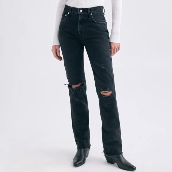 Agolde Cherie High Rise Straight Jeans Distressed - Picture 1 of 10